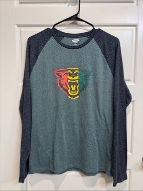 Old Navy Men's Raglan Long-Sleeve Shirt - Heather Teal with Multicolor Tiger